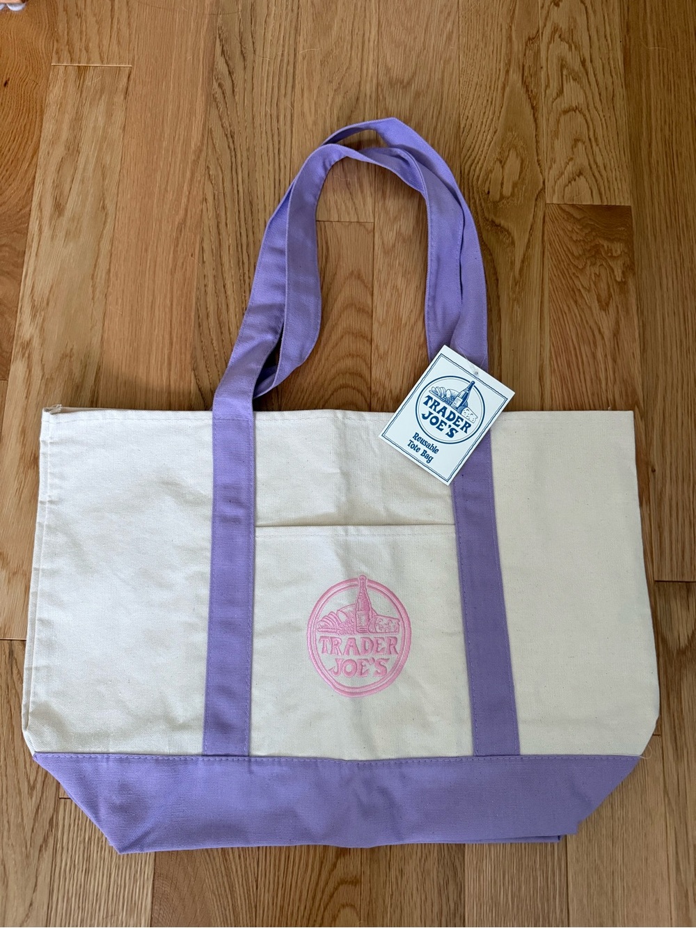 Large - Cream & Lavender Trader Joe’s Canvas Tote Bag